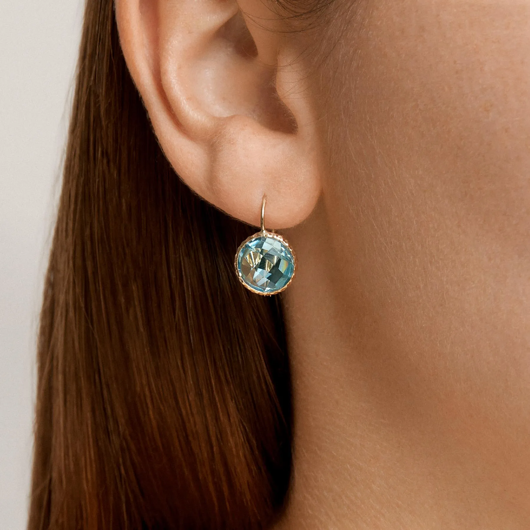 14KT Yellow Gold Blue Topaz Earrings