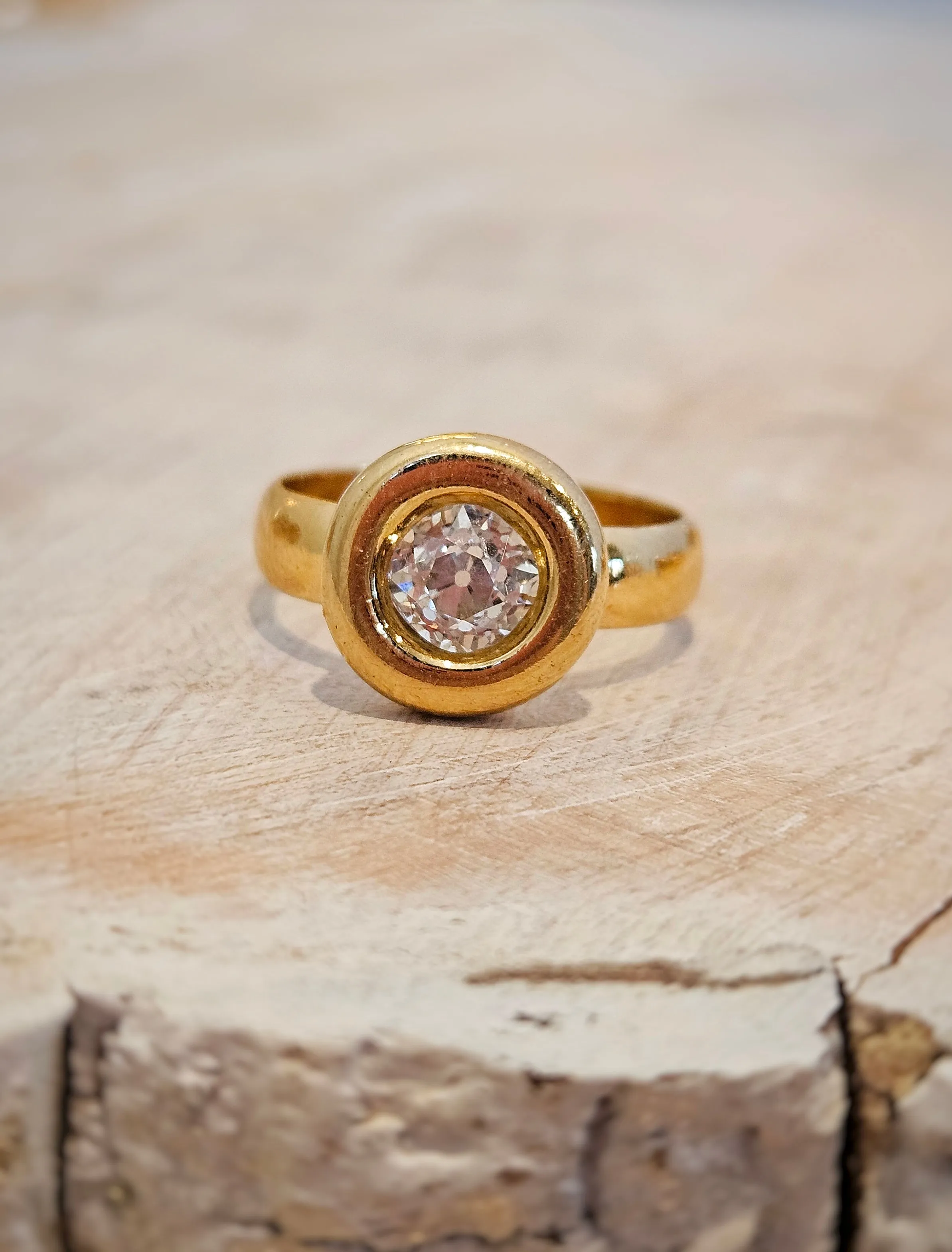 18K Solid Yellow Gold Old Cut Diamond 0.8 ct Donut Ring Sz 6.5 | Indulgems | Vintage Real Gold Jewelry