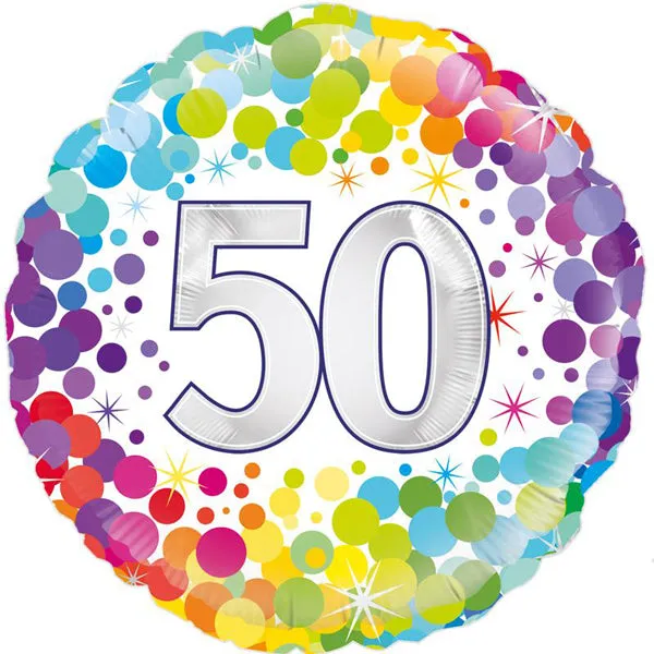 18" 50th Colourful Confetti Birthday Foil Balloon