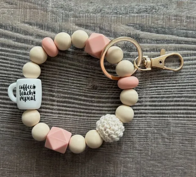 Accessories/Gifts - Coffee Teach Repeat Silicone Bead Wristlet Keychain