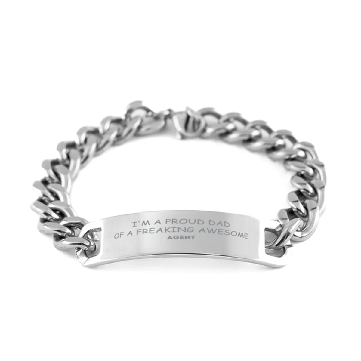 Agent Gifts. Proud Dad of a freaking Awesome Agent. Cuban Chain Stainless Steel Bracelet for Agent. Great Gift for Him. Fathers Day Gift. Unique Dad Jewelry