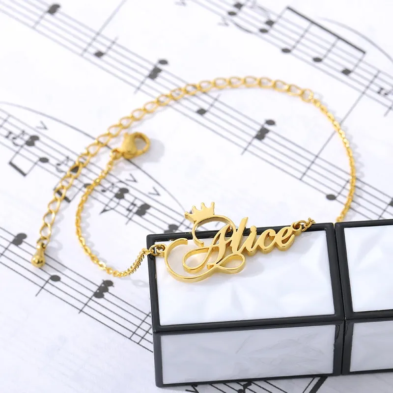 Anklet Bracelet With Name & Crown- Christmas Gifts For Girlfriend