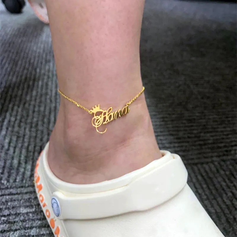 Anklet Bracelet With Name & Crown- Christmas Gifts For Girlfriend