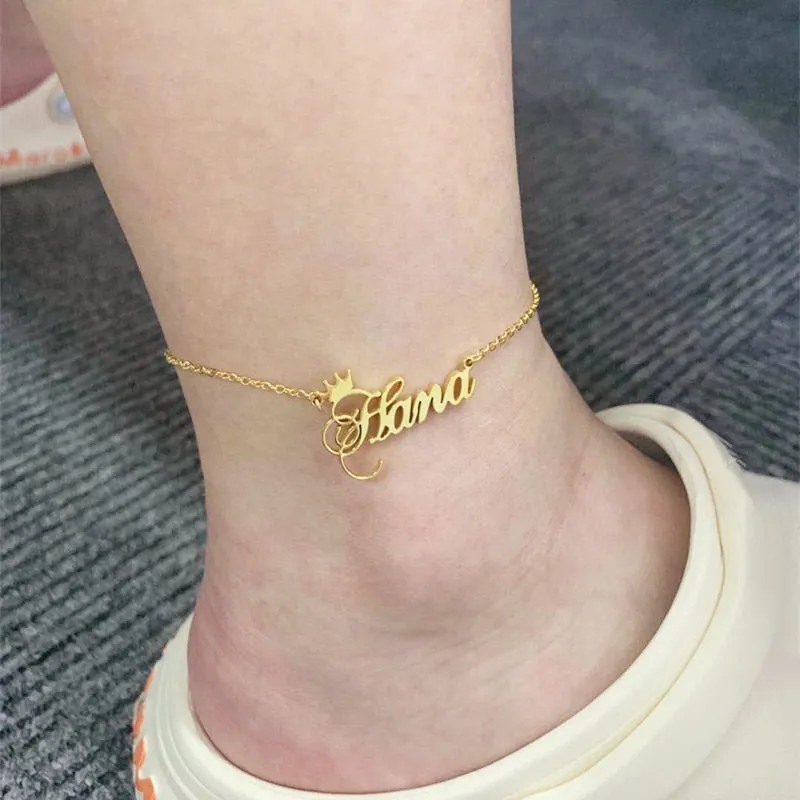 Anklet Bracelet With Name & Crown- Christmas Gifts For Girlfriend