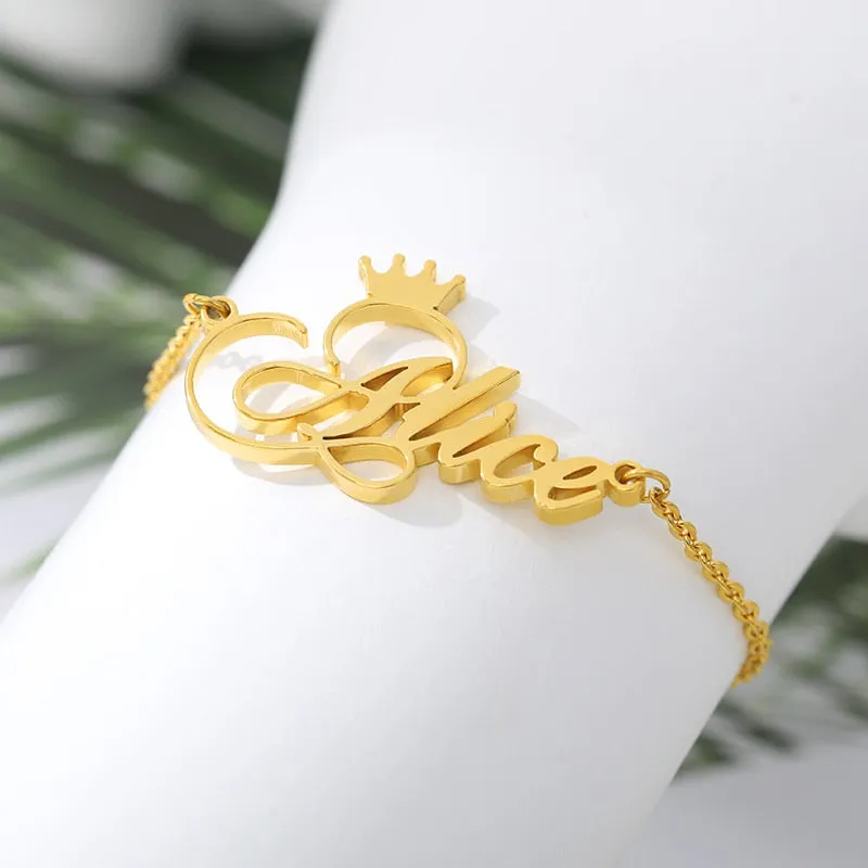 Anklet Bracelet With Name & Crown- Christmas Gifts For Girlfriend