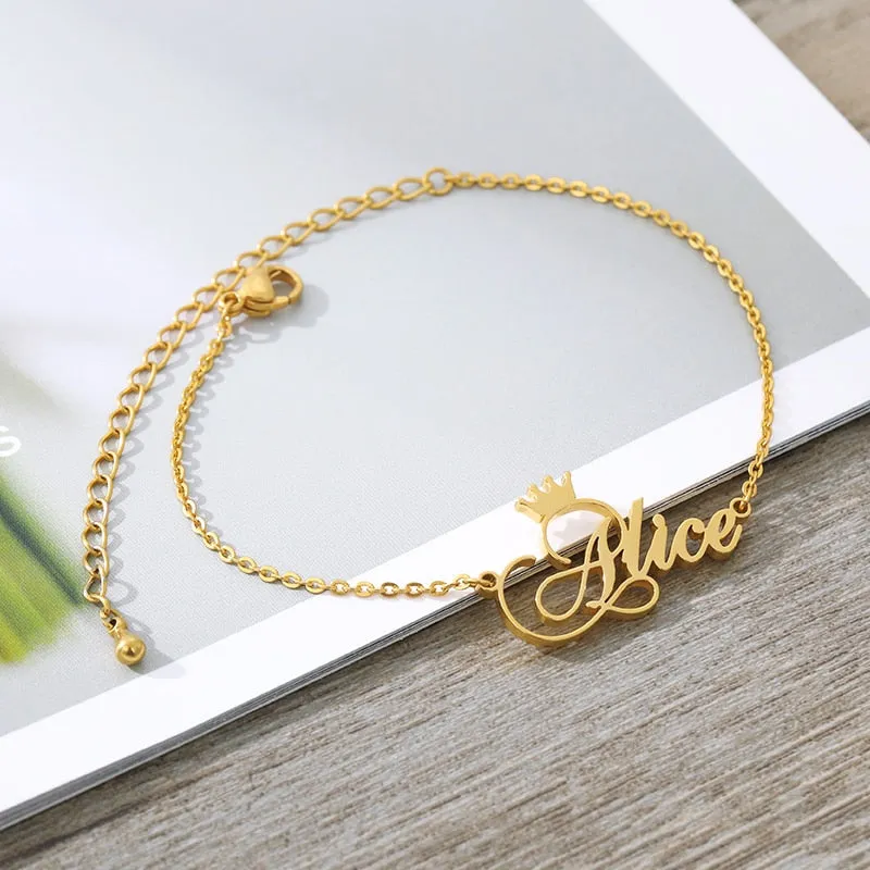 Anklet Bracelet With Name & Crown- Christmas Gifts For Girlfriend