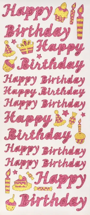 Arbee Foil Stickers Happy Birthday, Glitter Gold