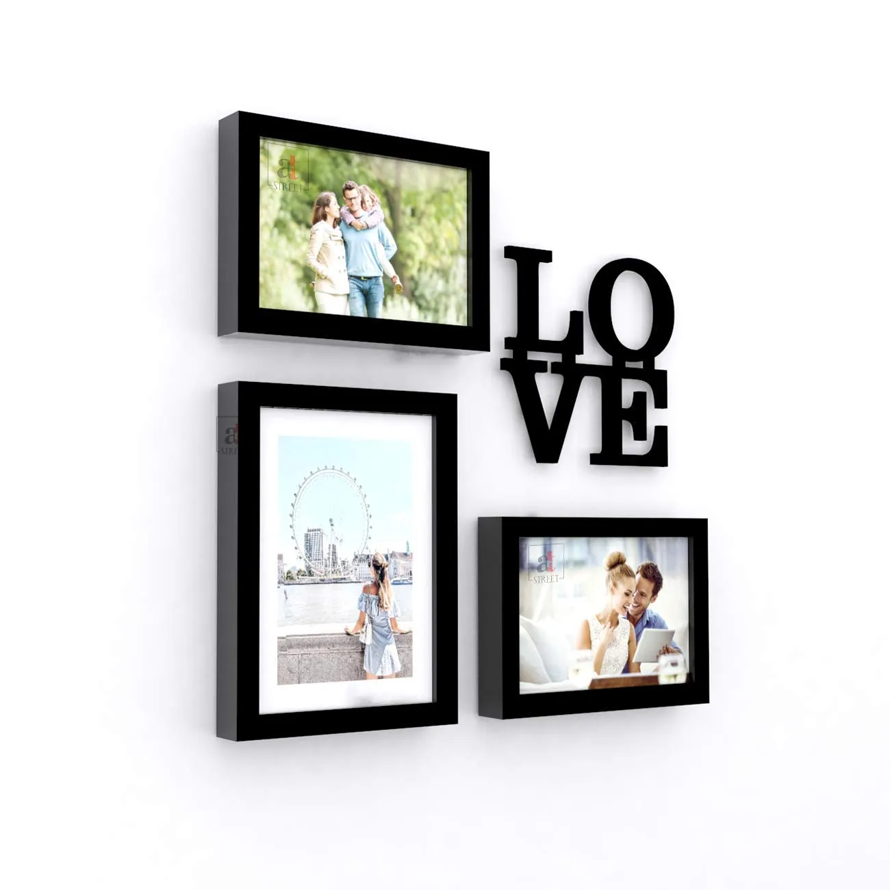 Art Street Valentine Theme Set of 3 Wall Photo Frame Love MDF Plaque for Valentine Day Celebration-Size -5x7, 6x8 Inches