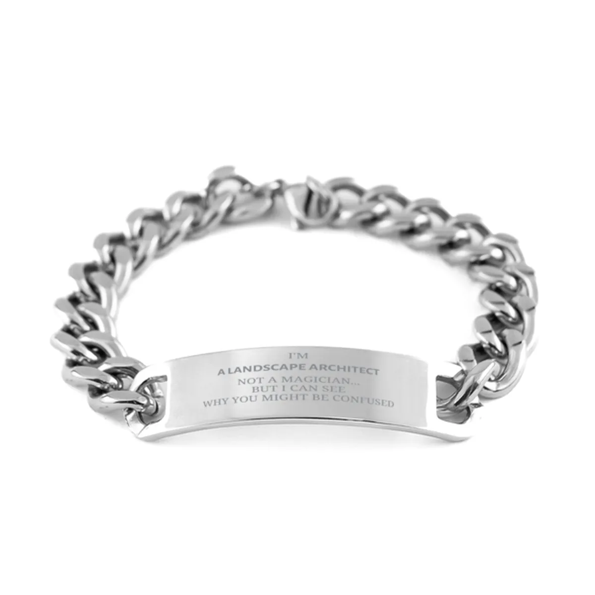 Badass Landscape Architect Gifts, I'm Landscape Architect not a magician, Sarcastic Cuban Chain Stainless Steel Bracelet for Landscape Architect Birthday Christmas for  Men, Women, Friends, Coworkers