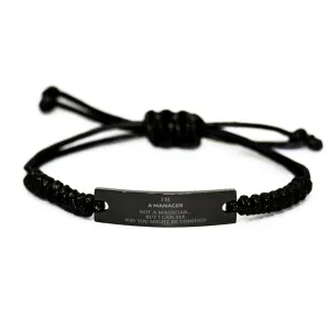 Badass Manager Gifts, I'm Manager not a magician, Sarcastic Black Rope Bracelet for Manager Birthday Christmas for  Men, Women, Friends, Coworkers