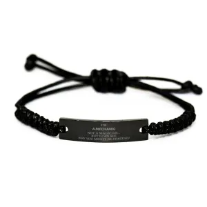 Badass Mechanic Gifts, I'm Mechanic not a magician, Sarcastic Black Rope Bracelet for Mechanic Birthday Christmas for  Men, Women, Friends, Coworkers