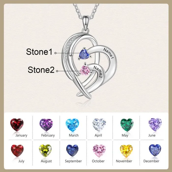 Birthstone Heart Shape Necklace- Valentines Gifts For Her