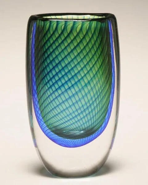 Blue and White Emerald Murano Vase - Angie Homes