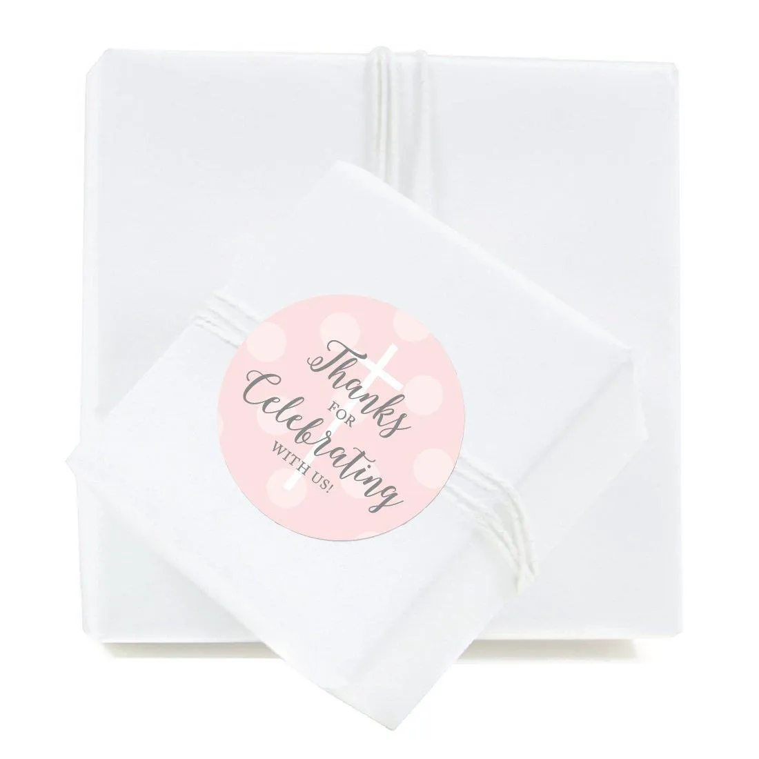 Blush Pink and Gray Baby Girl Baptism Round Circle Label Stickers, Thanks for Celebrating with US