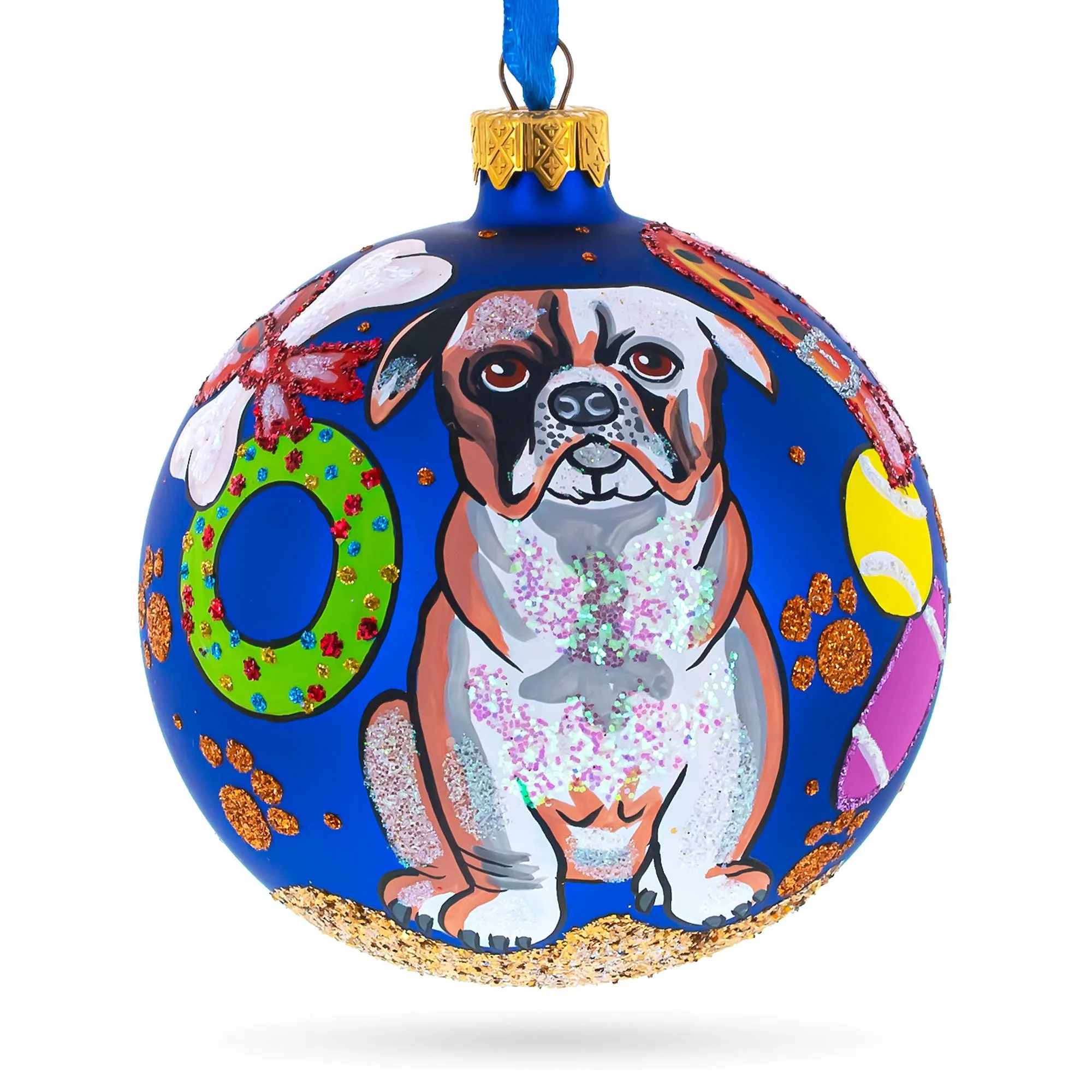 Bulldog Lover's Treasures: Bulldog Gifts Blown Glass Ball Christmas Ornaments 4 Inches