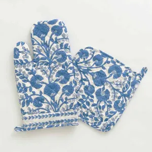 Cactus Flower Blue Oven Mitt Set