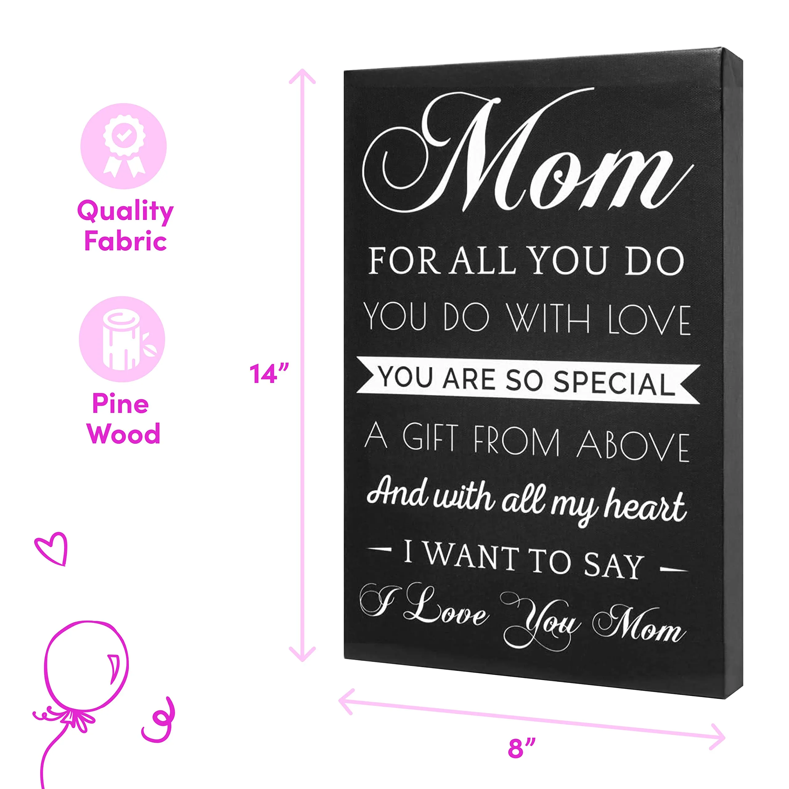 Canvas Wall Art Mom Gift - Hangable Home Decor Gifts for Mom - Unique Valentine's