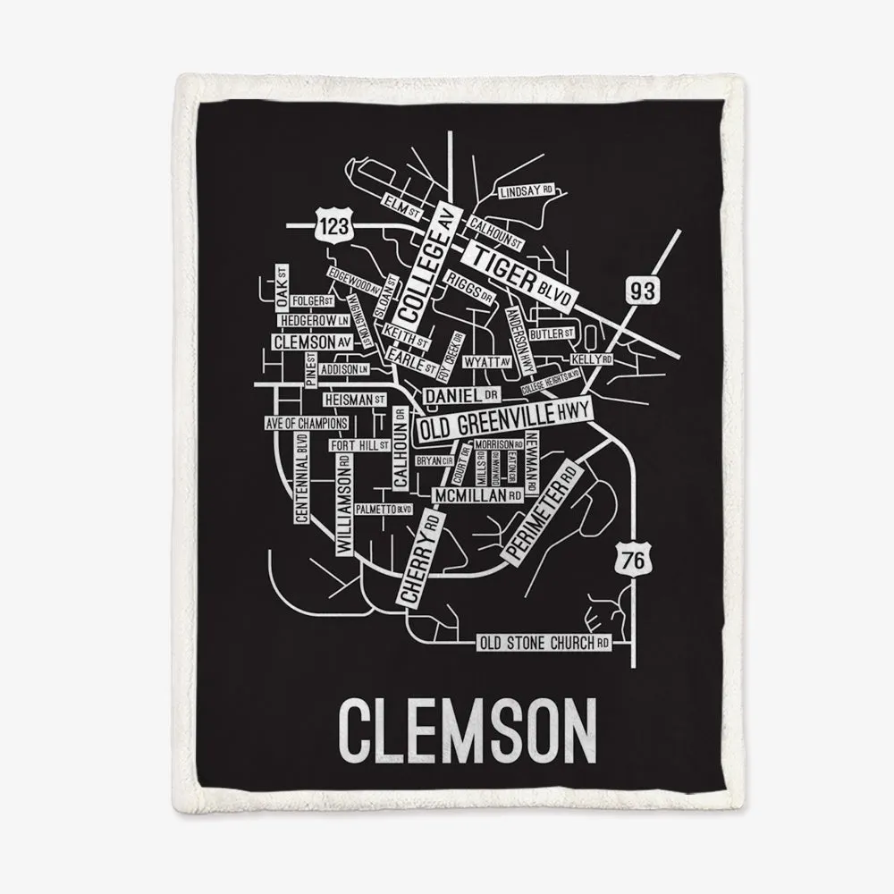 Clemson, South Carolina Street Map Blanket Freshmen/Graduates Memorial Gifts