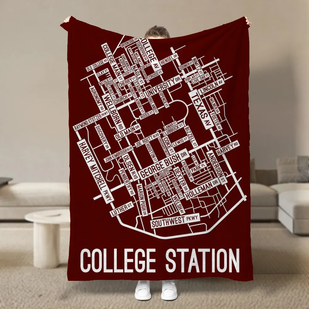 College Station, Texas Street Map Blanket Freshmen/Graduates Memorial Gifts