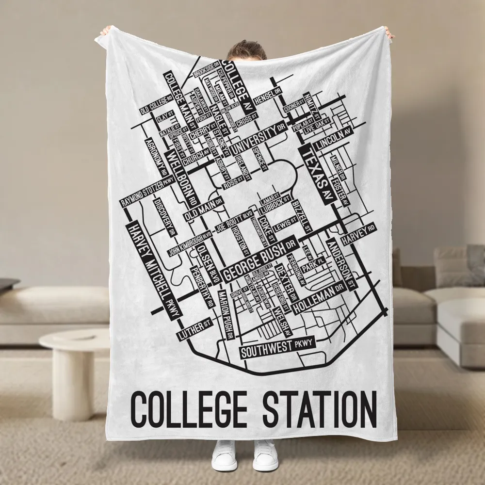 College Station, Texas Street Map Blanket Freshmen/Graduates Memorial Gifts