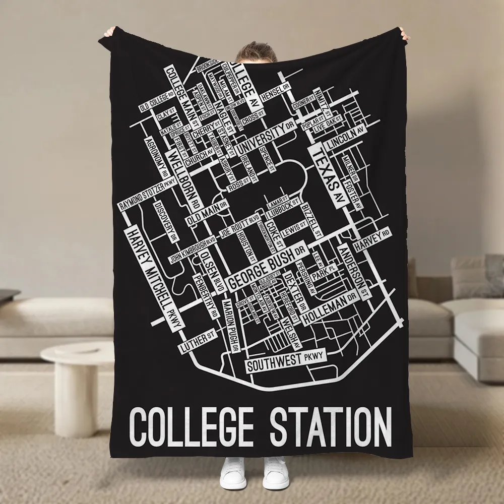 College Station, Texas Street Map Blanket Freshmen/Graduates Memorial Gifts