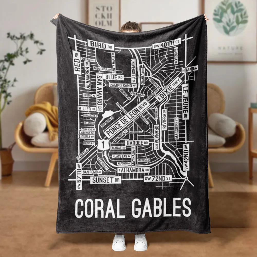 Coral Gables, Miami, Florida Street Map Blanket Freshmen/Graduates Memorial Gifts