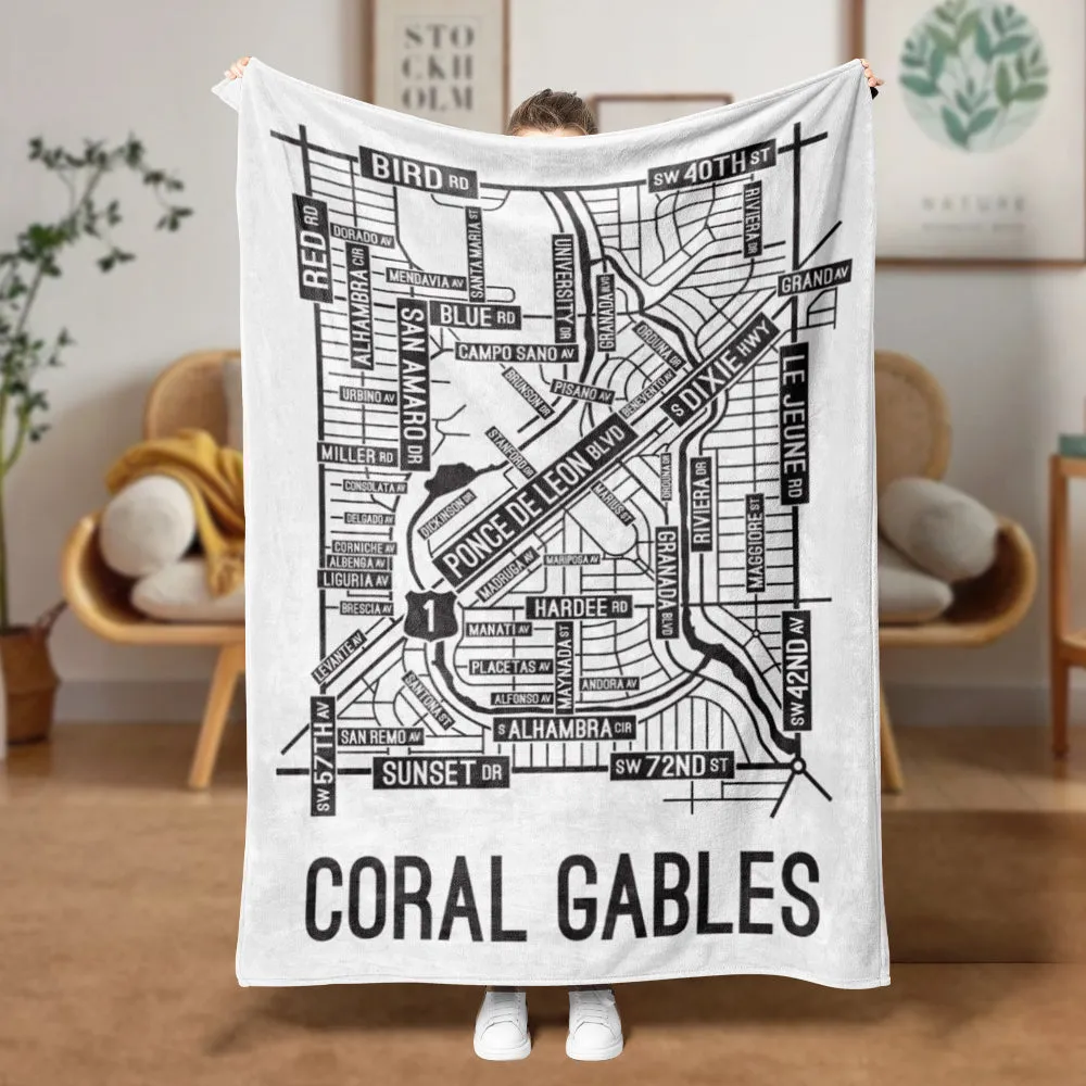 Coral Gables, Miami, Florida Street Map Blanket Freshmen/Graduates Memorial Gifts