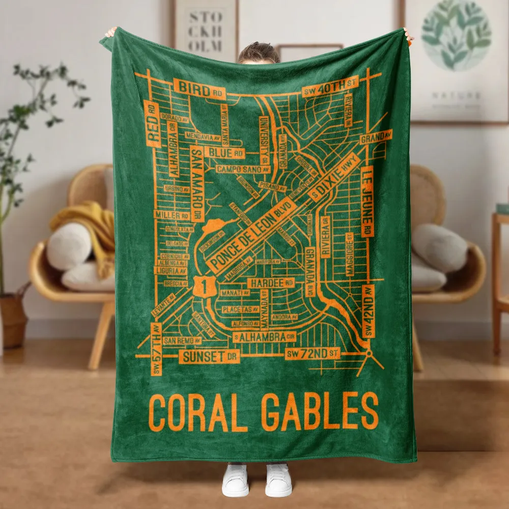 Coral Gables, Miami, Florida Street Map Blanket Freshmen/Graduates Memorial Gifts