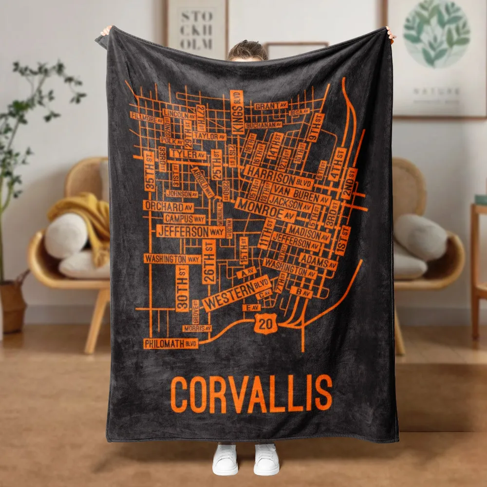 Corvallis, Oregon Street Map Blanket Freshmen/Graduates Memorial Gifts