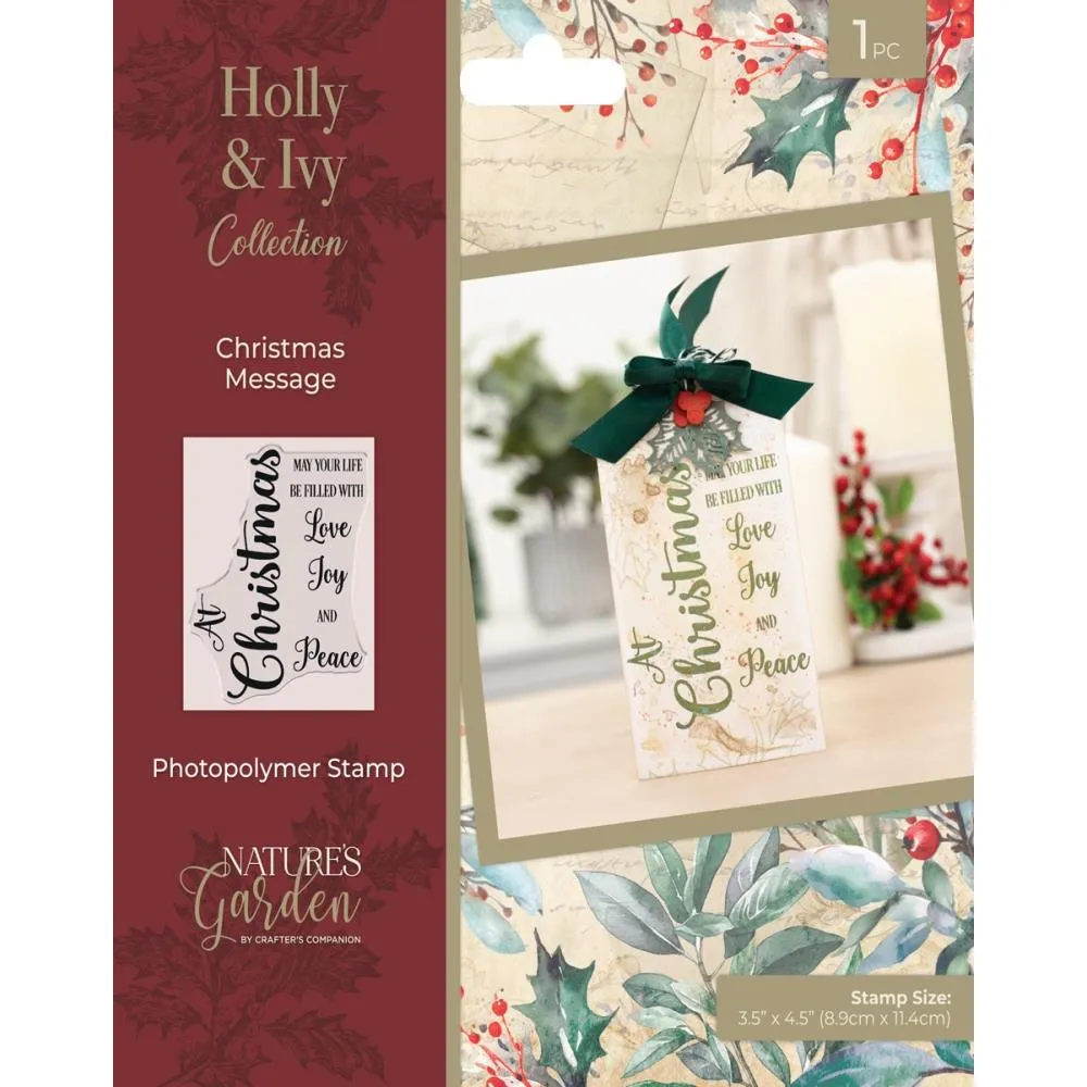 Crafter's Companion Crafter's Companion Nature's Garden Photopolymer Stamp Christmas Message, Holly & Ivy