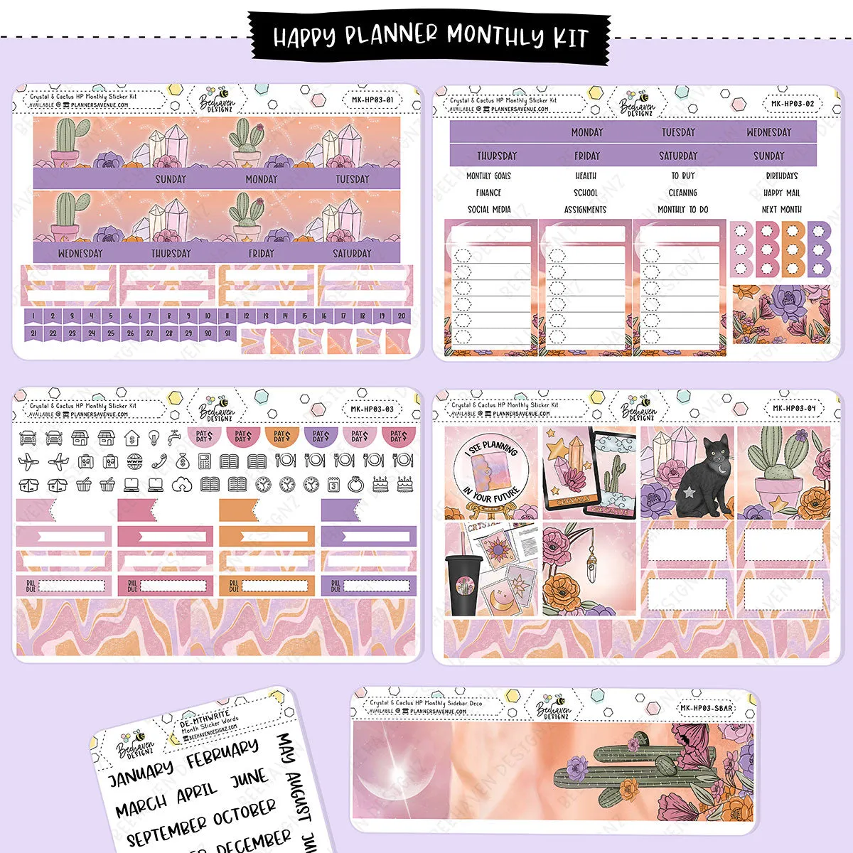 Crystal Cactus Happy Planner Monthly Sticker Kit