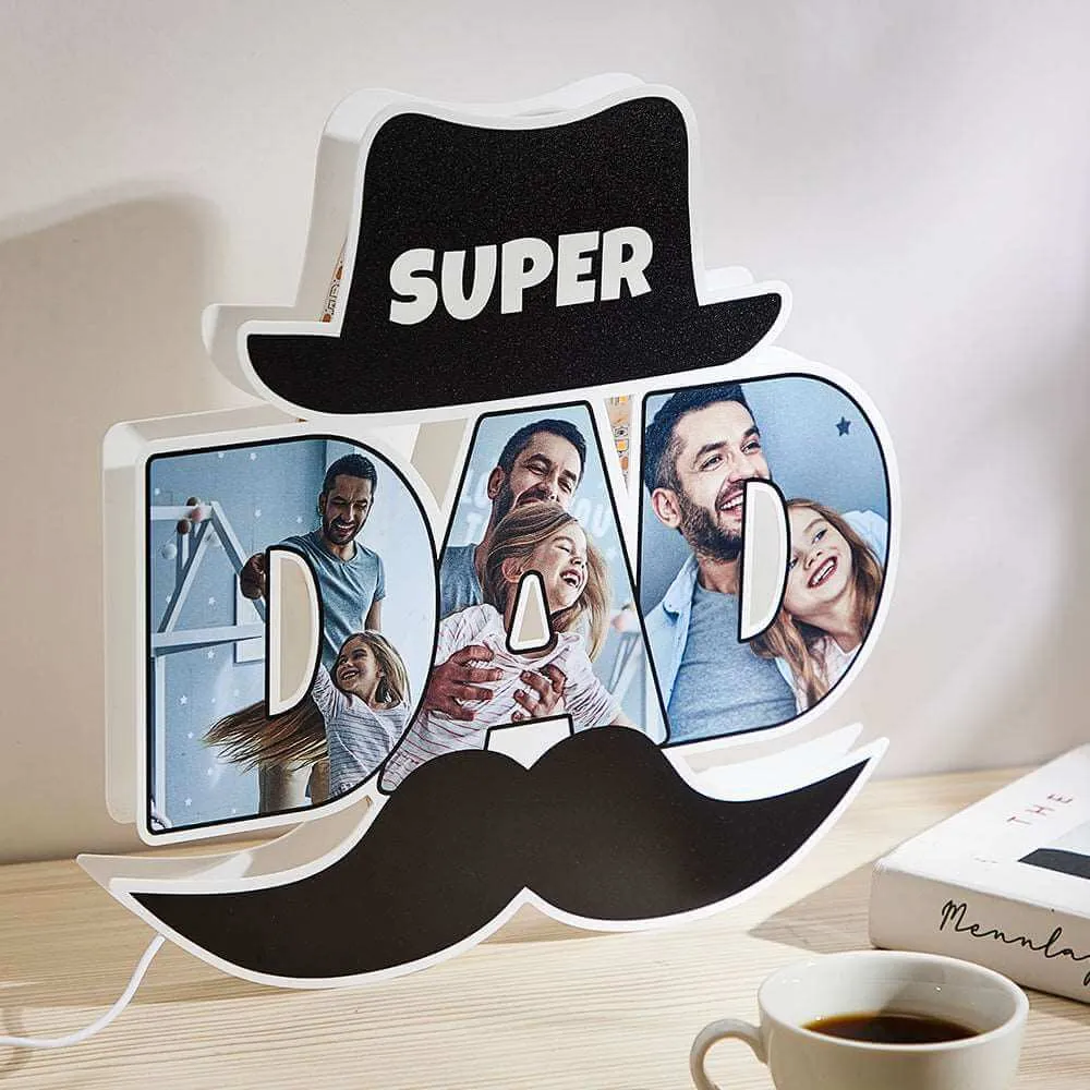 Custom Funny Moustache Super Dad Photo Night Light