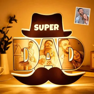 Custom Funny Moustache Super Dad Photo Night Light