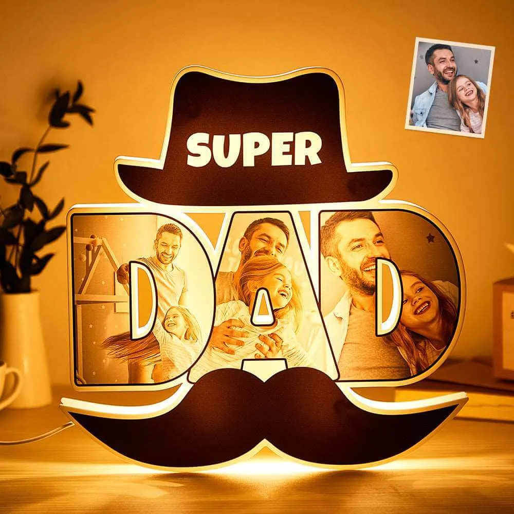 Custom Funny Moustache Super Dad Photo Night Light