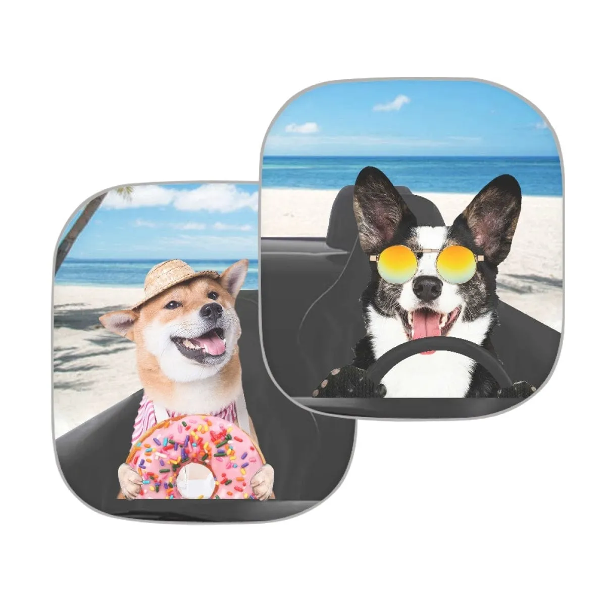 Custom Pet Photo Funny Car Windshield Sun Shade 2-Piece Personalized Car Front Sunshade