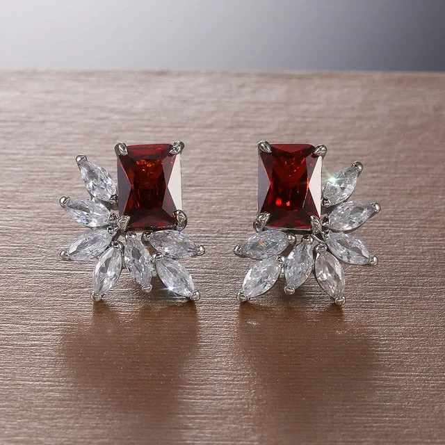 Dainty Cubic Zirconia Flower Stud Earrings for Women with Radiant cut Stone