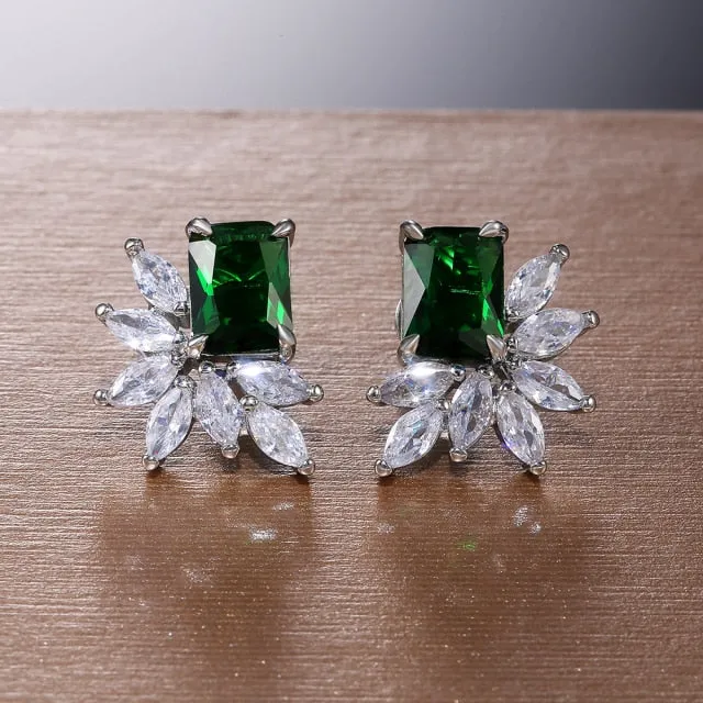 Dainty Cubic Zirconia Flower Stud Earrings for Women with Radiant cut Stone