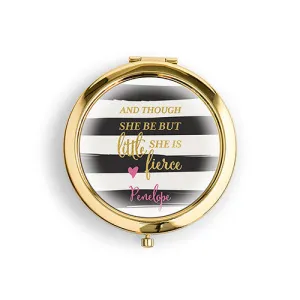 Designer Compact Mirror - Little But Fierce Print Silver Gold