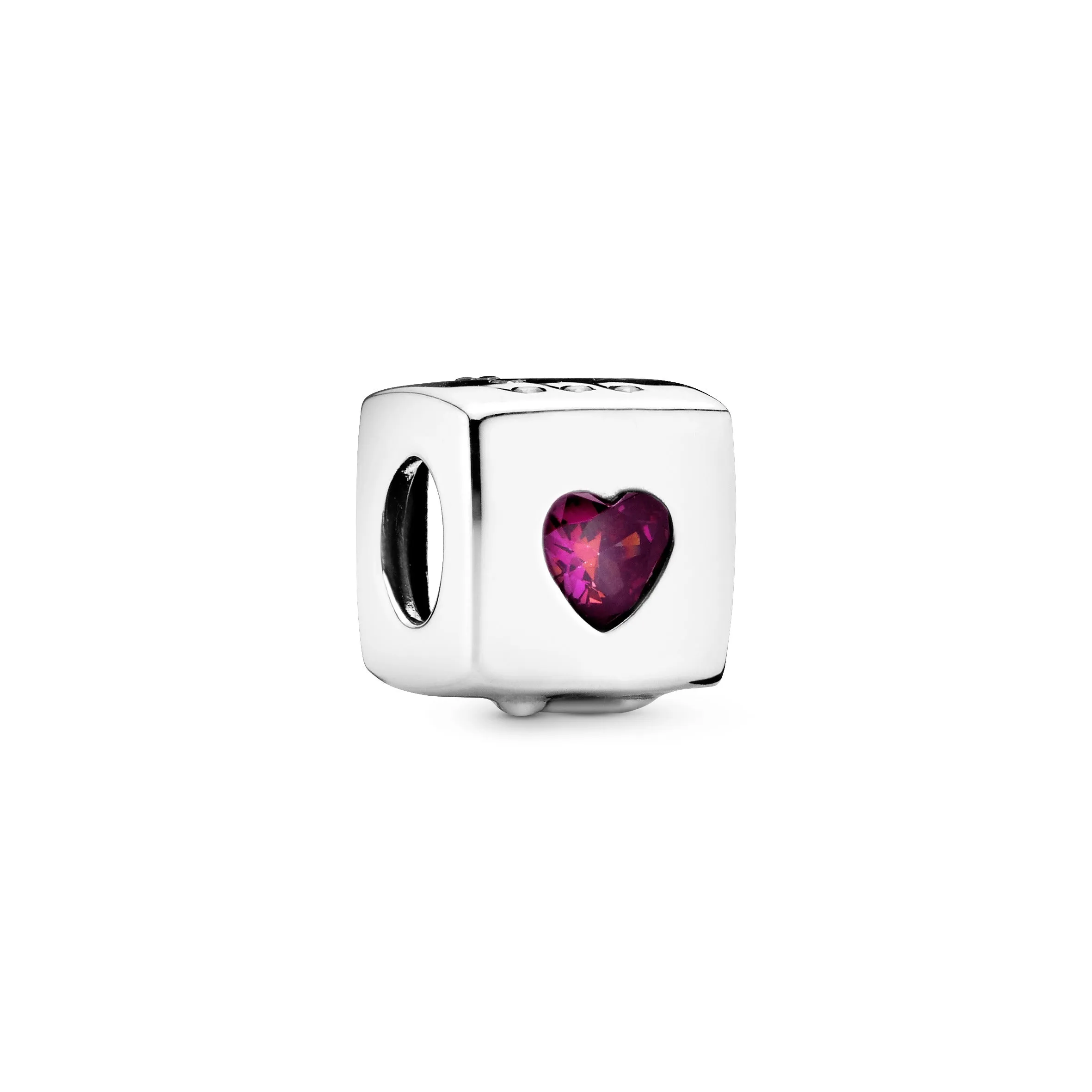 Dice and love silver charm with red cubic zirconia and clear cubic zirconia