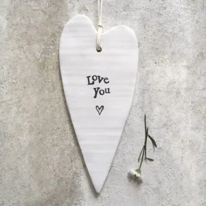 East of India Porcelain Long Heart Love You