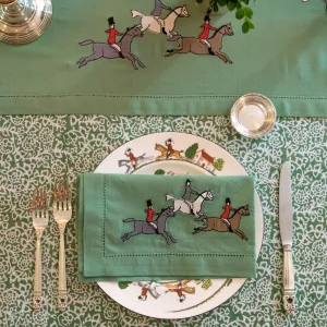 Embroidered Hunt Scene Green Napkin | Set of 4