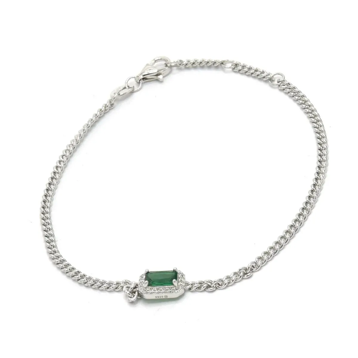 Emerald Cut Bracelet Rectangle Cubic Zirconia Simulated Diamond with Halo Thick Chain Bracelet KESLEY