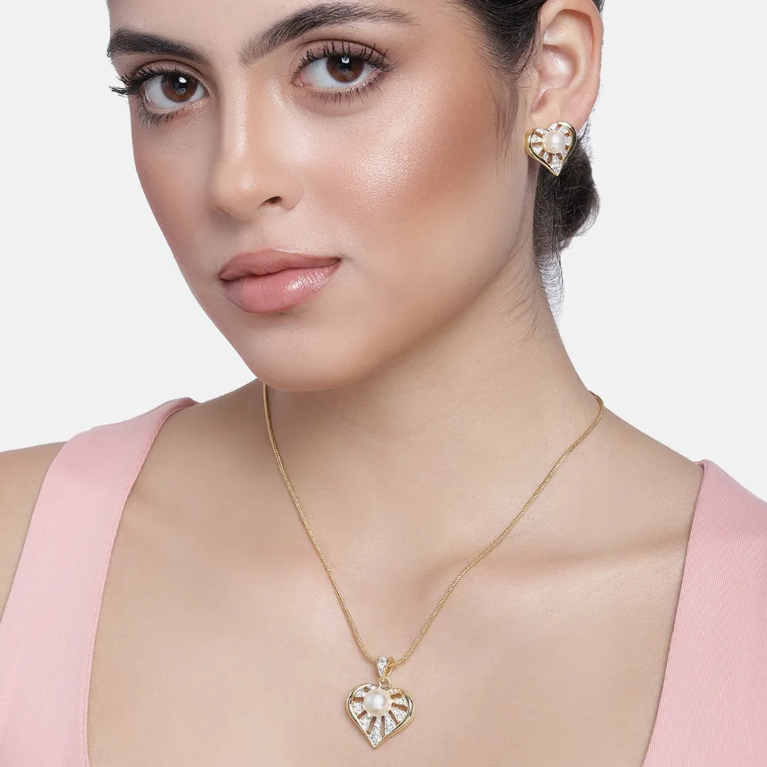 ESTELE - Valentine Special - Stylish Gold and Silver plated Blissful Pearl Heart Necklace for Women