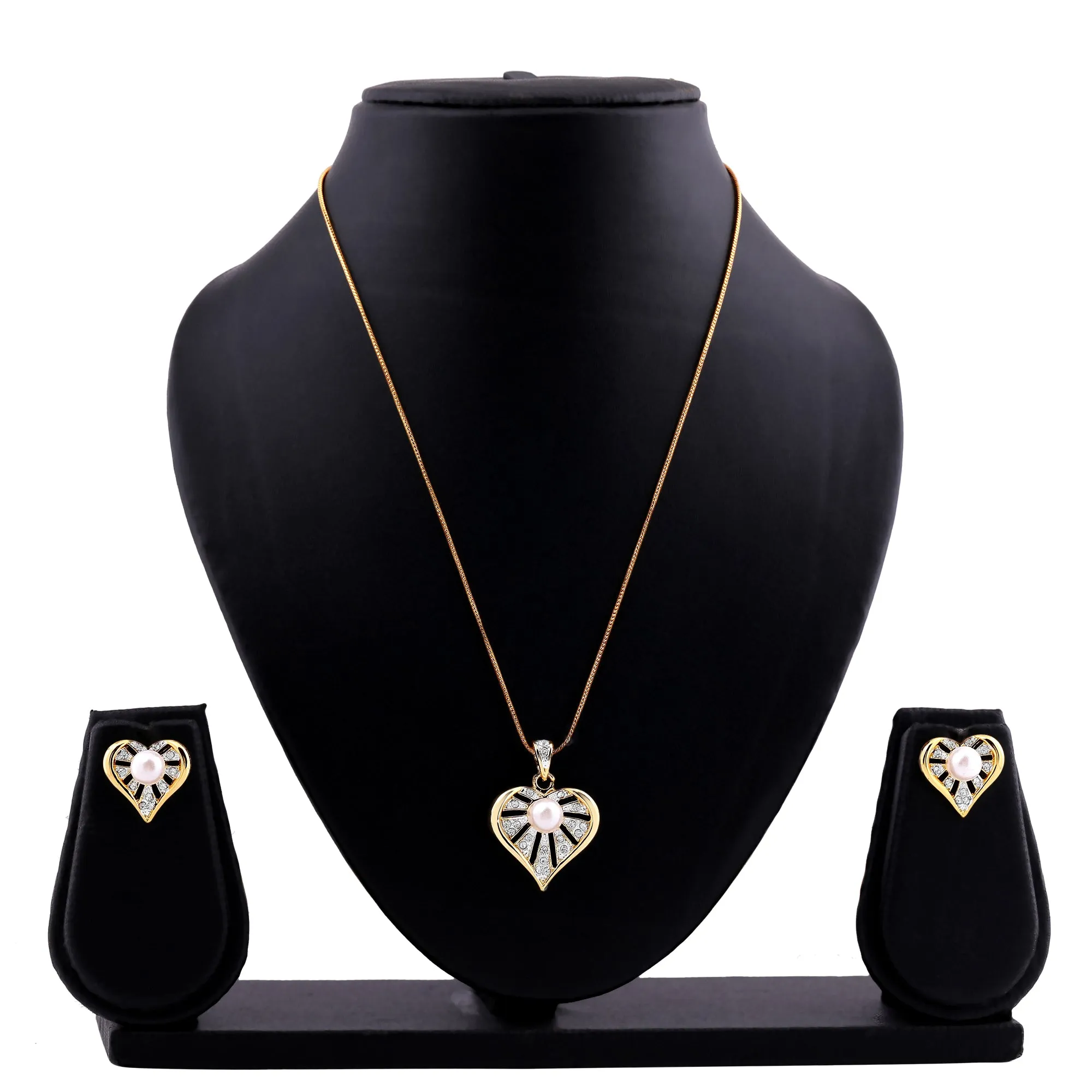 ESTELE - Valentine Special - Stylish Gold and Silver plated Blissful Pearl Heart Necklace for Women