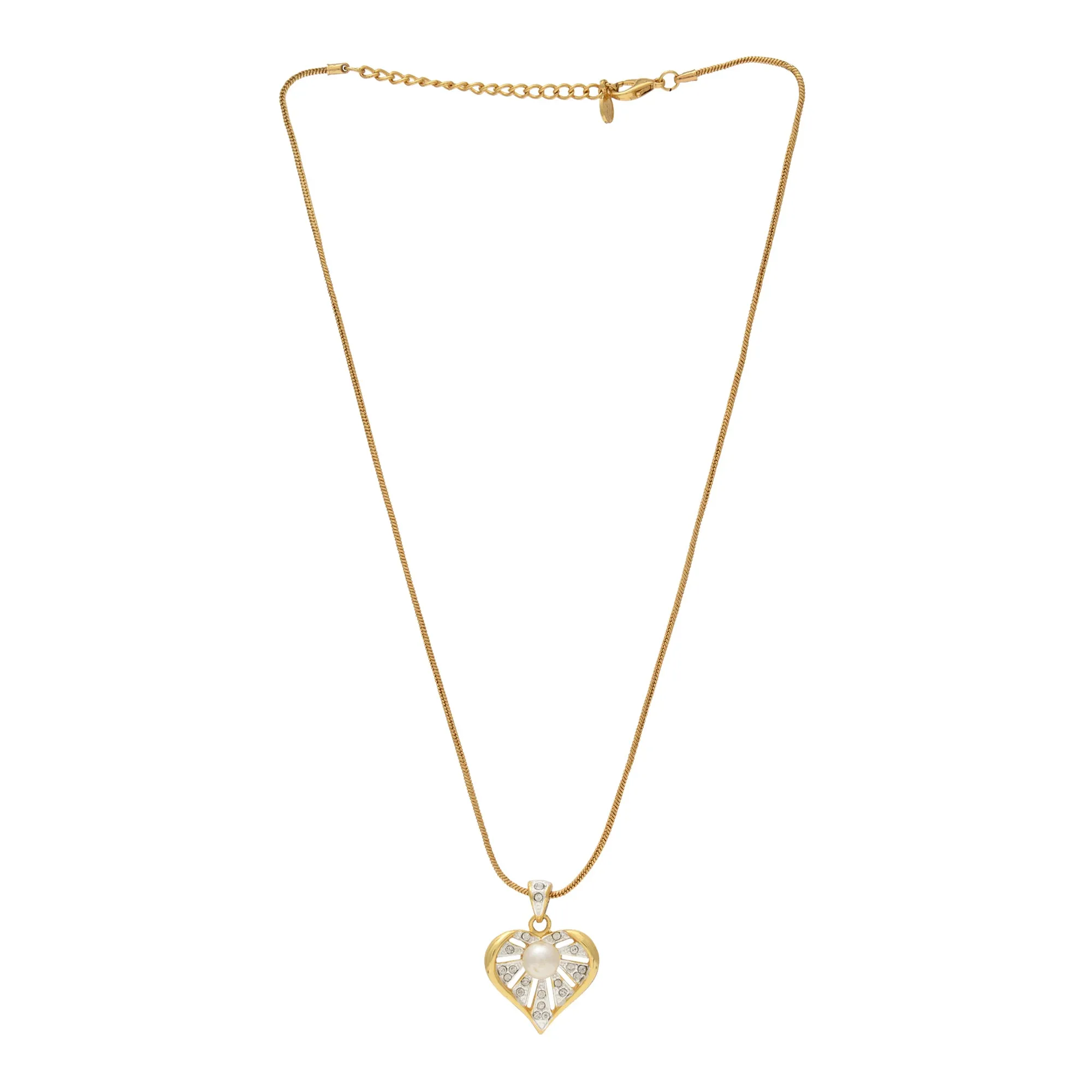 ESTELE - Valentine Special - Stylish Gold and Silver plated Blissful Pearl Heart Necklace for Women