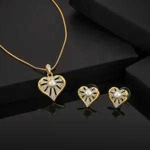 ESTELE - Valentine Special - Stylish Gold and Silver plated Blissful Pearl Heart Necklace for Women