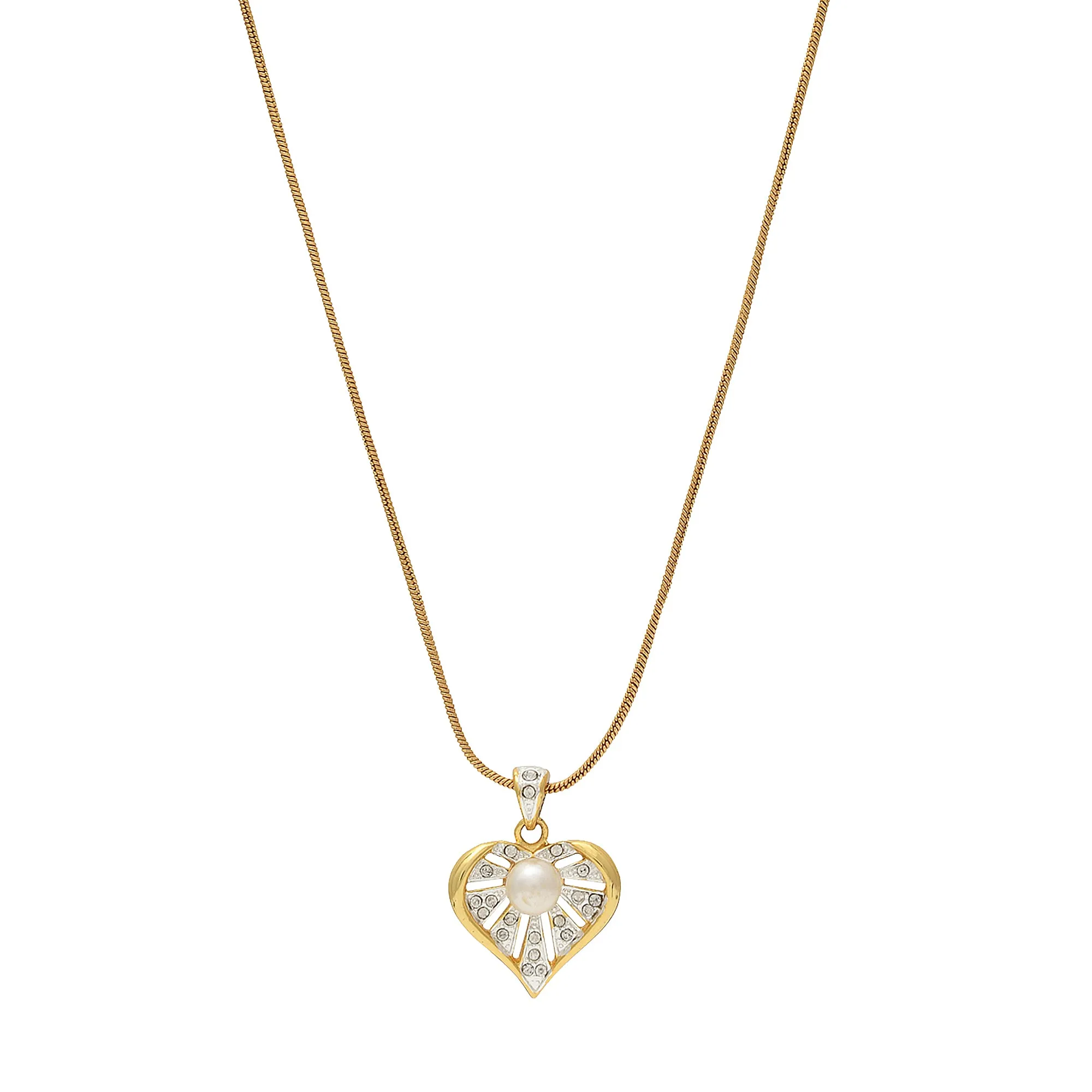 ESTELE - Valentine Special - Stylish Gold and Silver plated Blissful Pearl Heart Necklace for Women