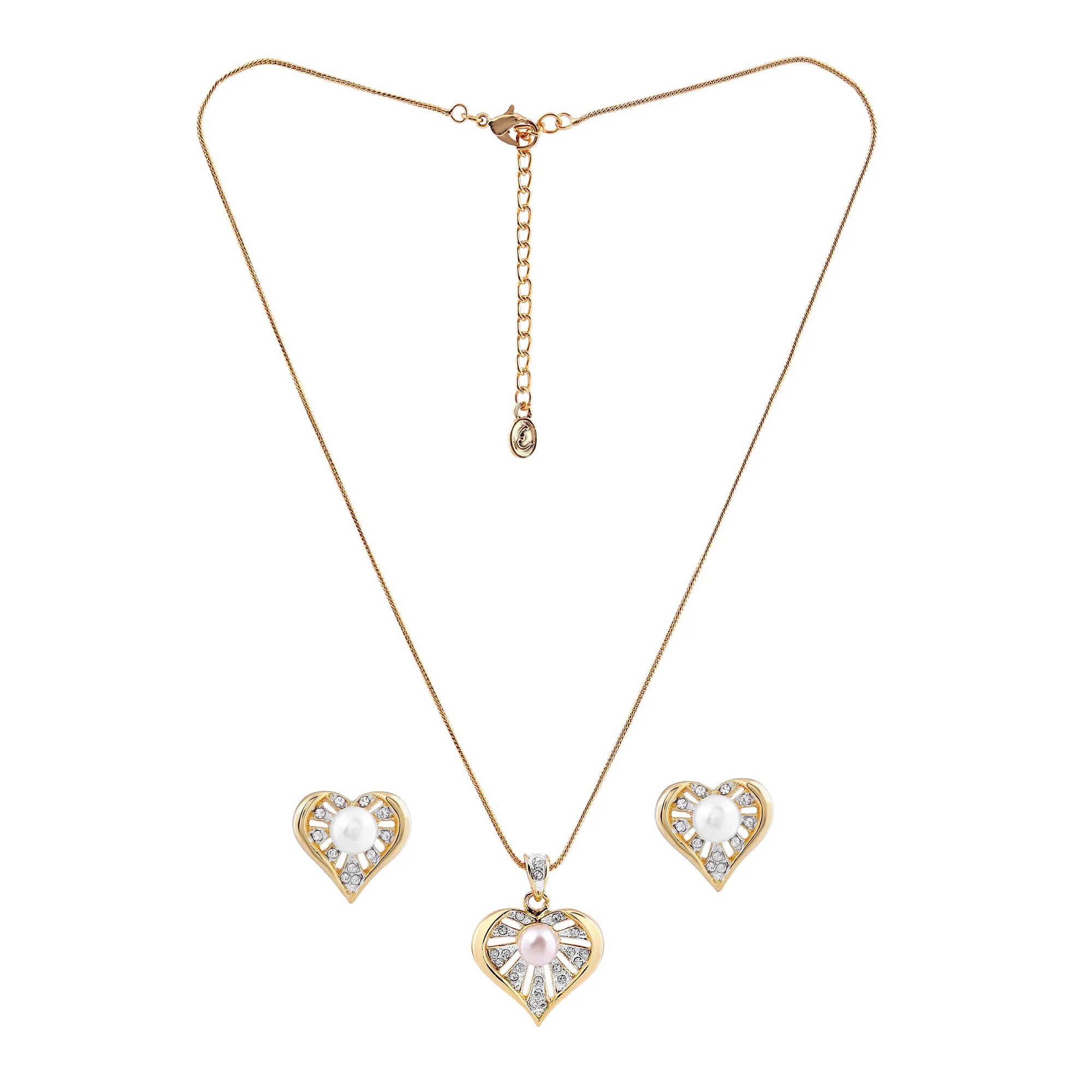 ESTELE - Valentine Special - Stylish Gold and Silver plated Blissful Pearl Heart Necklace for Women