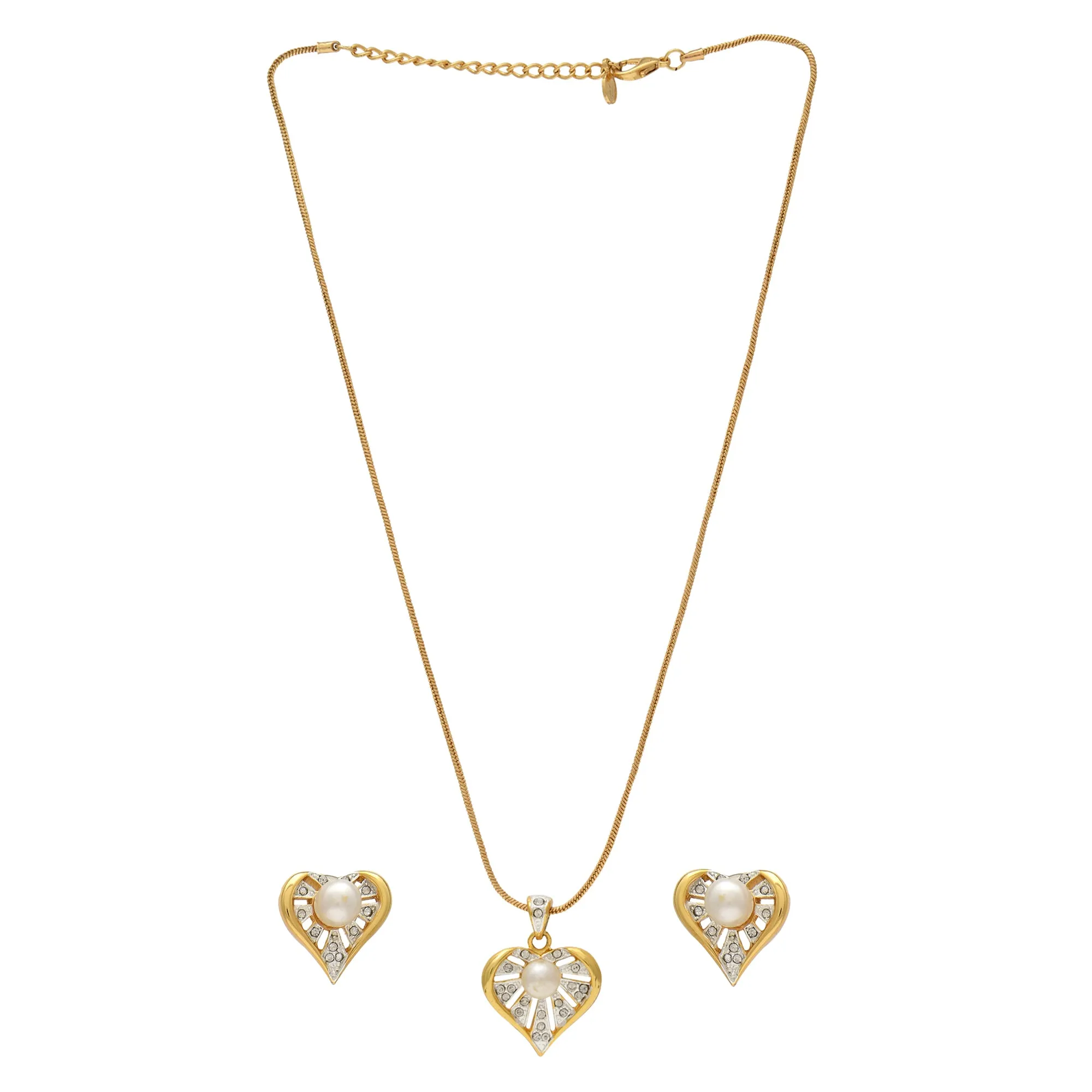 ESTELE - Valentine Special - Stylish Gold and Silver plated Blissful Pearl Heart Necklace for Women