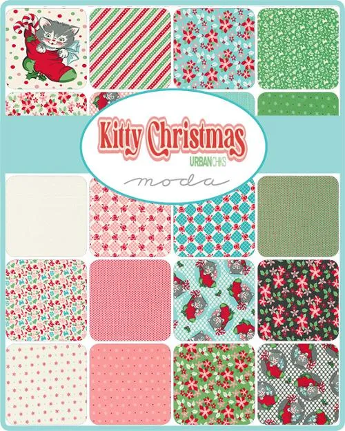 Fabric, Kitty Christmas Bias Lace by Urban Chiks - Green MINT (by the yard)